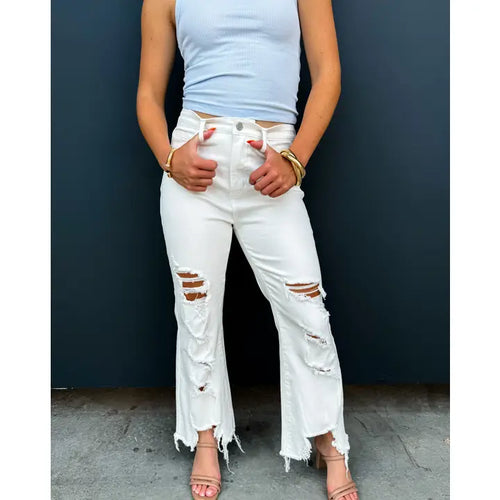 White Urban Distressed Crop Jean