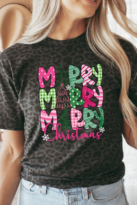 Green and Pink Merry Christmas Tee