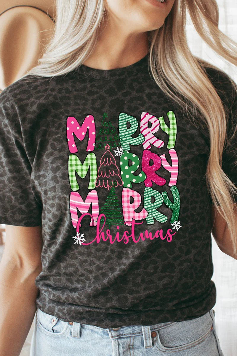 Green and Pink Merry Christmas Tee