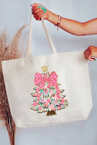 Christmas Tree Preppy Blossom Canvas Jumbo Tote Black