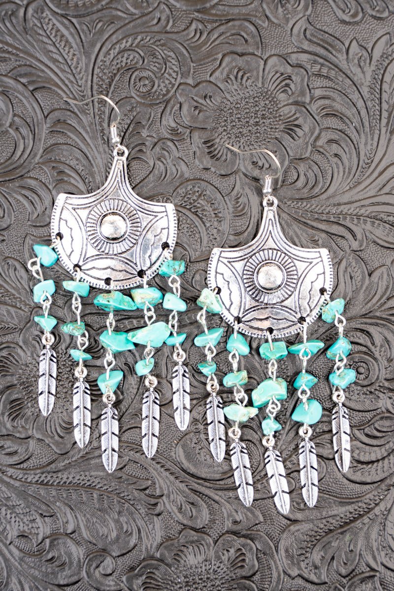 Talulla Turquoise Tassel Silvertone Earrings