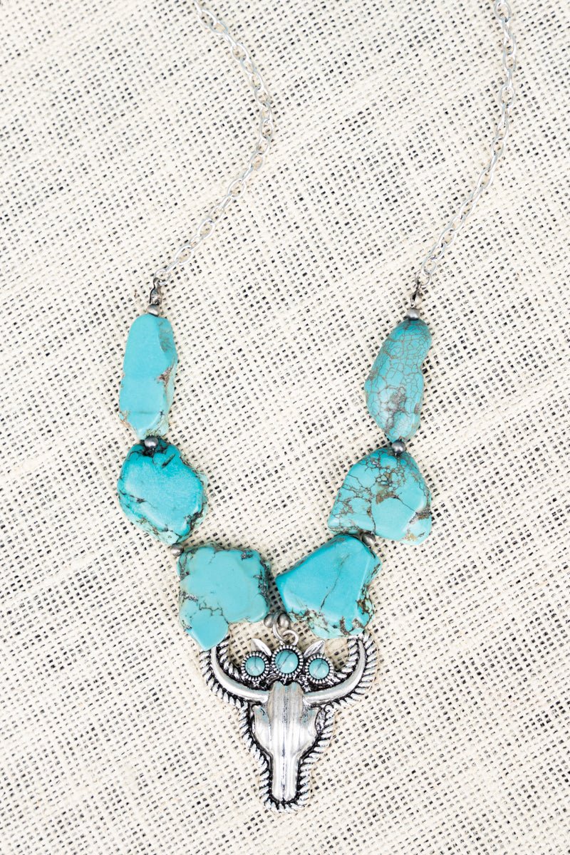Turquoise Nugget Silvertone Necklace