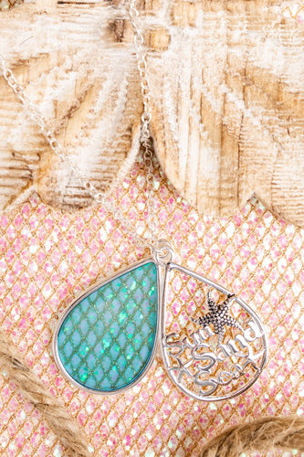 Blue Sea Glass 'Sun Sand Sea' Starfish Necklace