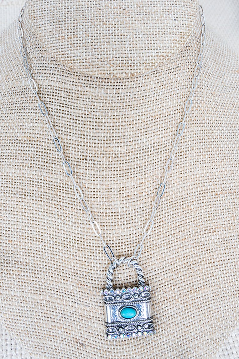 Lock, Stock, & Barrel Turquoise & Silvertone Necklace