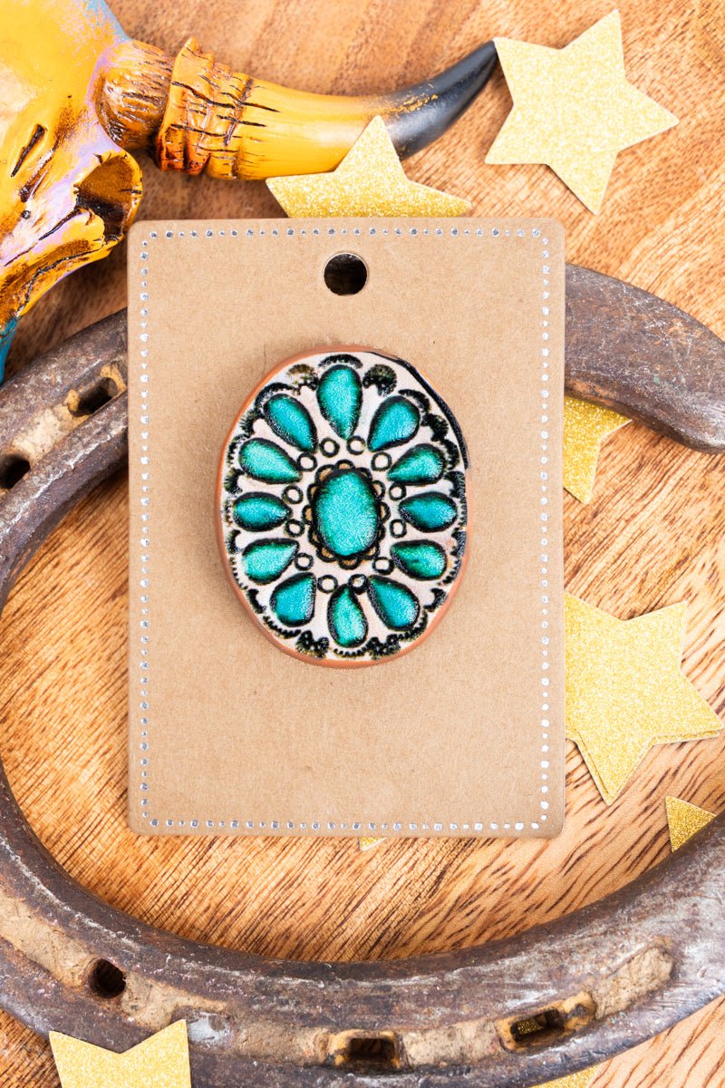 Turquoise Oval Faux Leather Hat Pin