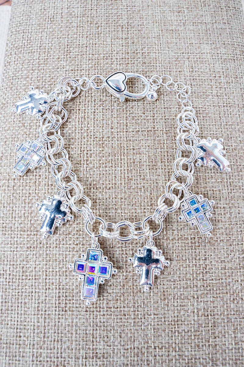 Iridescent Delicate Devotion Silvertone Charm Bracelet