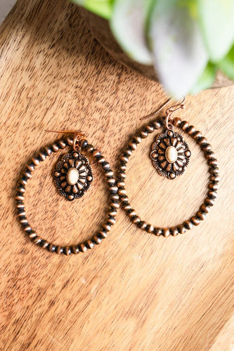 Concho Copper Pearl Hoop Earrings