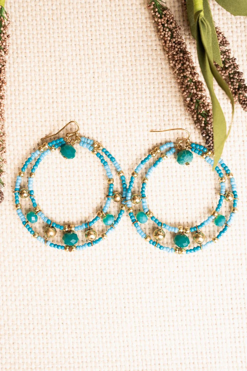 Atlantis Cove Turquoise Seed Bead Hoop Earrings