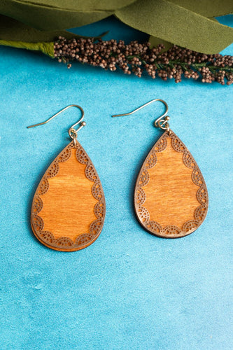 Brown Wood and Goldtone Layered Earrings