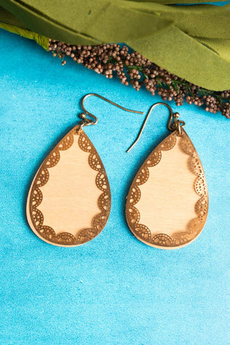 Ivory Wood and Goldtone Layered Earrings