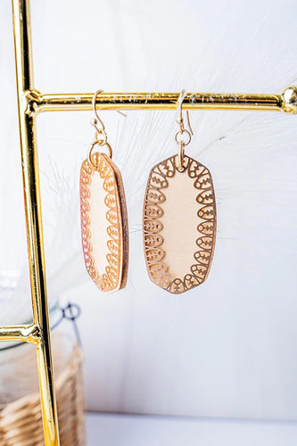 Ivory Wood and Goldtone Layered Oval Earrings