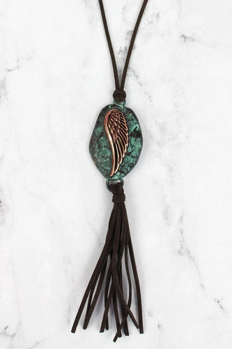 Patina and Coppertone Wing Tassle Necklace