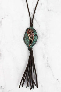 Patina and Coppertone Wing Tassle Necklace