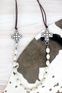 Howlite Beaded Double Square Cross Cord Necklace
