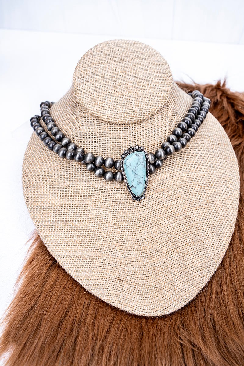 Turquoise Hamilton Silver Pearl Two Row Choker