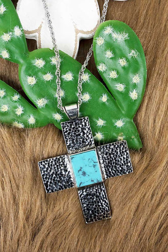 Turquoise Homsley Cross Silvertone Necklace