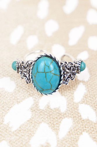 Turquoise and Silvertone Mystic Cuff Ring