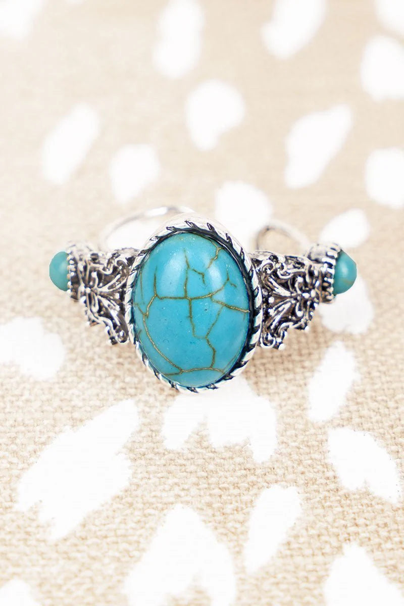 Turquoise and Silvertone Mystic Cuff Ring