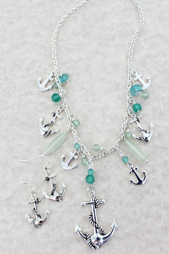 Mint Sea Glass Anchor Charm Necklace