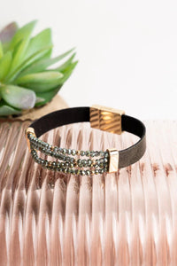 Olive Faux Leather Beaded Magnetic Bracelet