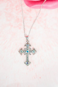 Crystal Avenue Point Cross Silvertone Necklace