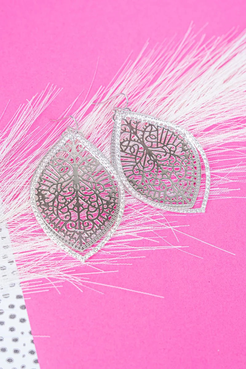 Elina Crystal Silvertone Filigree Earrings