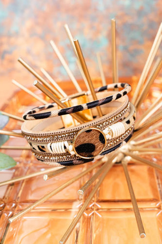 Crystal Avenue Tan Leopard Print Multi-Strand Magnetic Bracelet