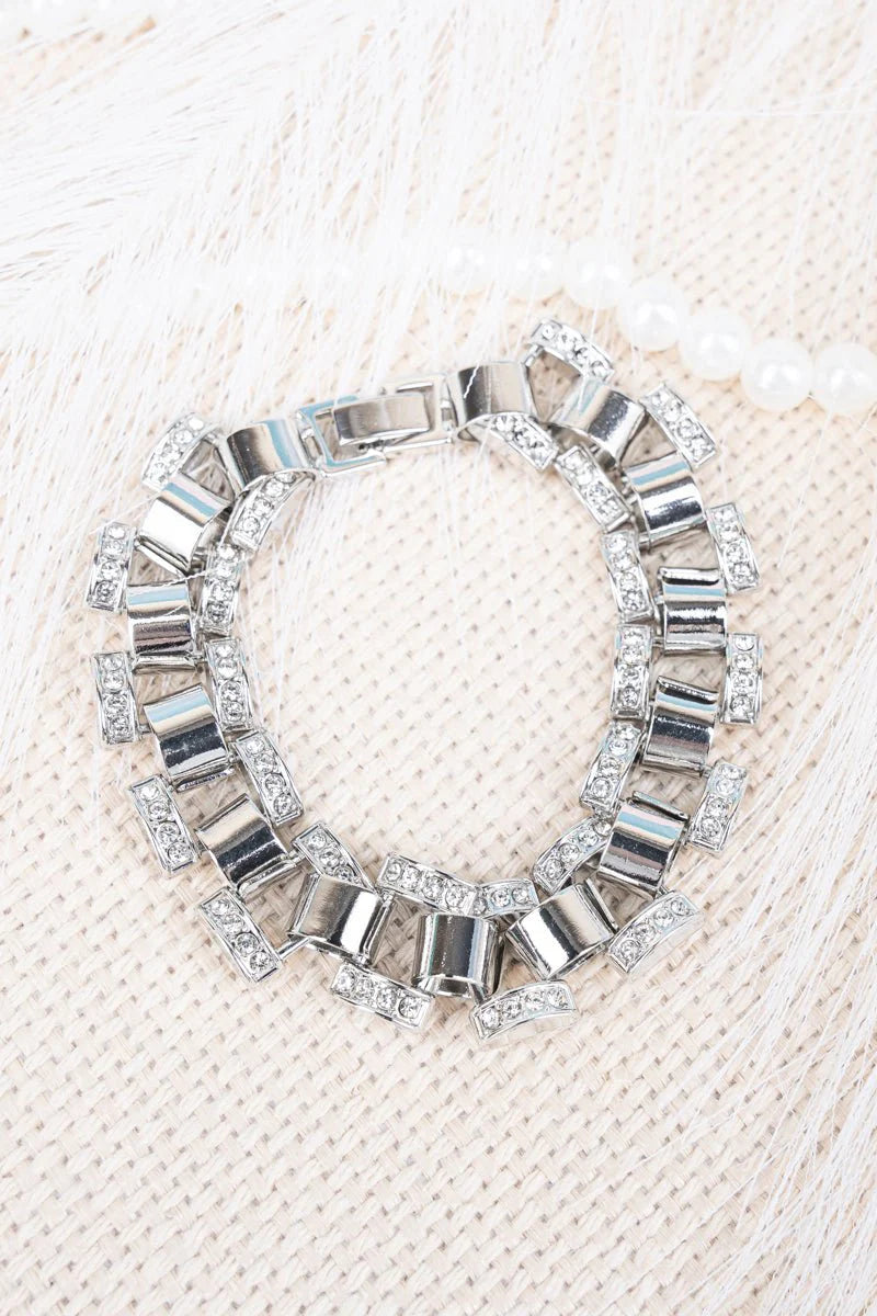 Crystal Avenue Linked In Style Silvertone Bracelet