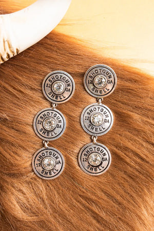 TIPI Silvertone & Clear Crystal Tiered Shotgun Shells Nickel Earrings