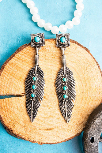 Kaylynn Turquoise and Silvertone Feather Earrings