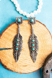 Kaylynn Turquoise and Silvertone Feather Earrings
