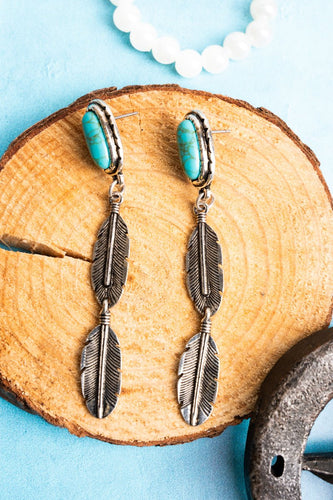 TIPI Turquoise & Linked Feather Silvertone Earrings
