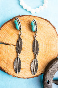TIPI Turquoise & Linked Feather Silvertone Earrings