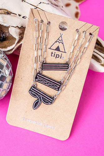 TIPI Silvertone Boot Stitch Triple Necklace