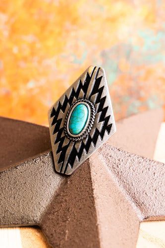 TIPI Onyx Cave Turquoise and Silvertone Cuff Ring