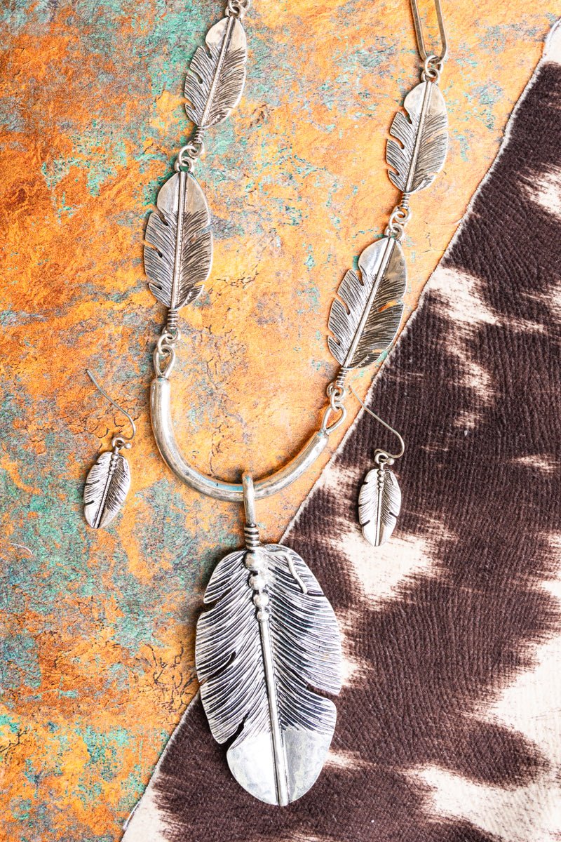 TIPI Angeledge Silvertone Feather Necklace and Earring Set