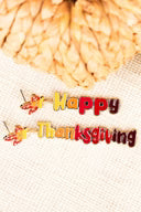 Red Happy Thanksgiving Goldtone Earrings