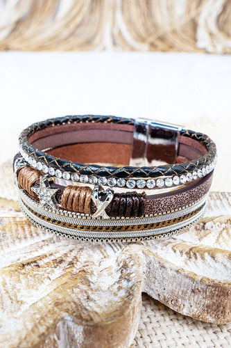 Brown and Silvertone Multi-Strand Magnetic Bracelet