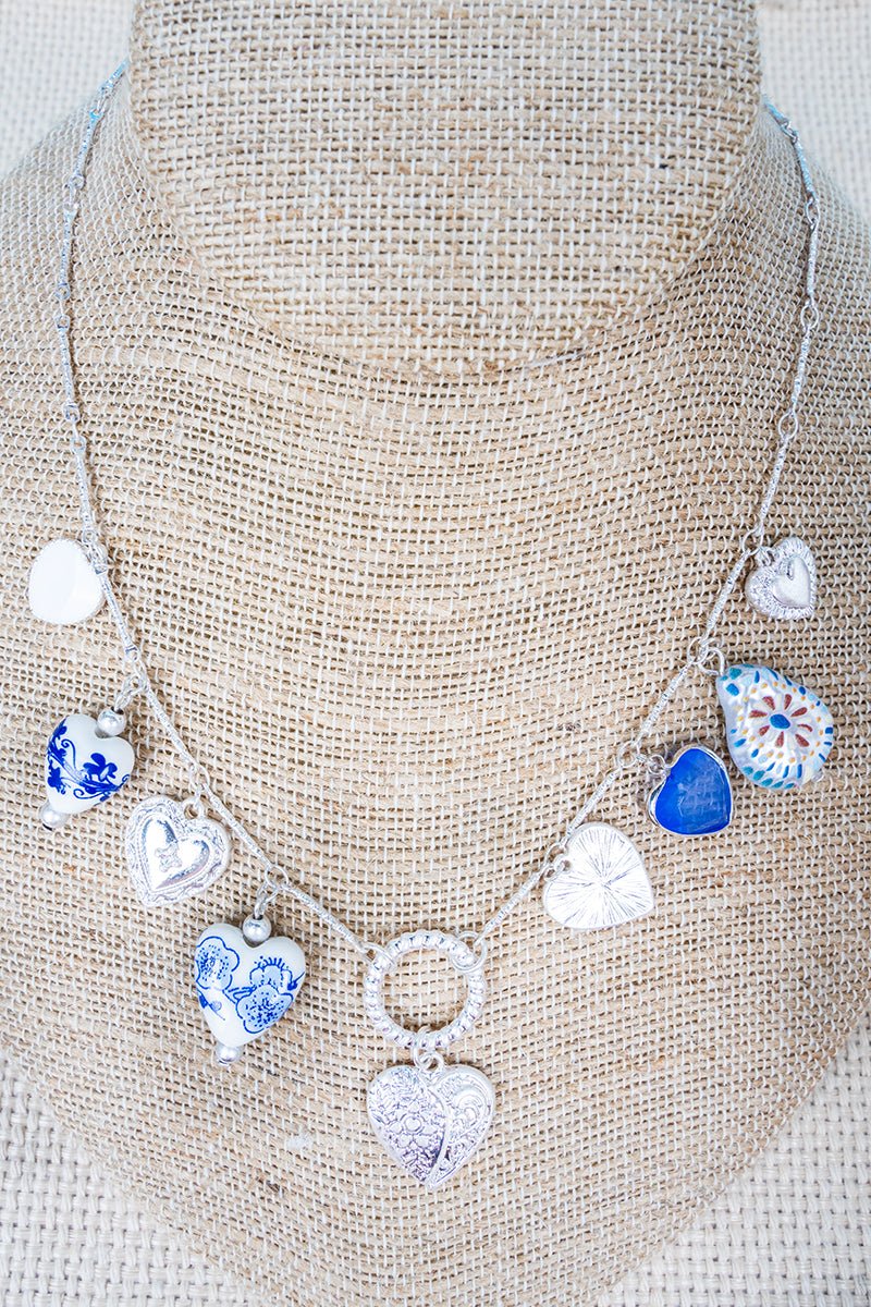 Love In Bloom Blue and Silvertone Necklace