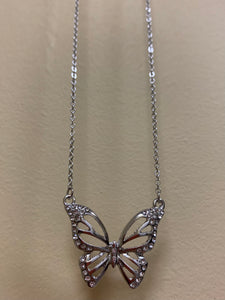 Crystal Accented Silvertone Butterfly Necklace