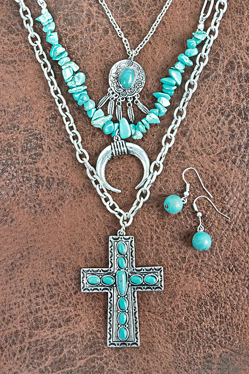 Spirit Mountain Turquoise Layered Necklace and Earring Set