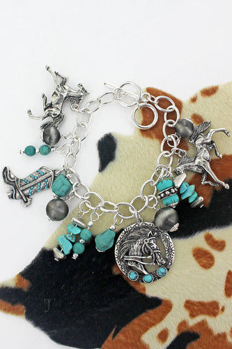 Wild Horse Beaded Silvertone Toggle Bracelet