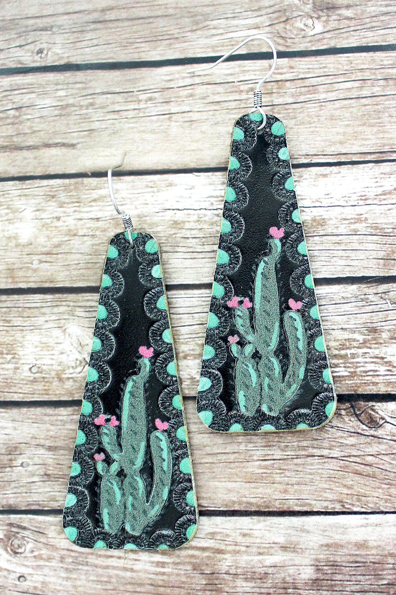 Southwest Sedona Cactus Black Earrings