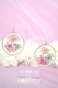 Wildflower Pink & Mint Pressed Flower Earrings