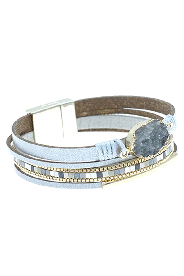 Gray Druzy Bar Multi-Strand Magnetic Bracelet