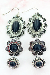 Black Rosemont Dangle and Stud Earrings ( 3 Pair Set )