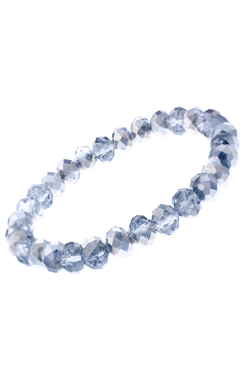 Silver Shade Faceted Bead Stretch Bracelet