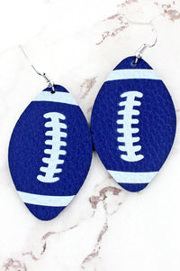Sapphire Blue Football Faux Leather Earrings