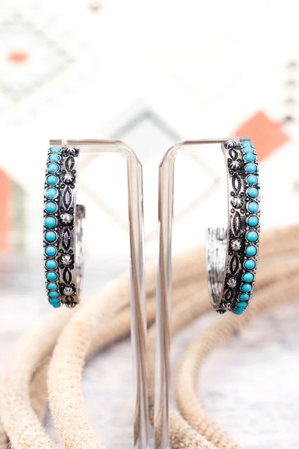 Turquoise Glen Haven Silvertone Hoop Earrings