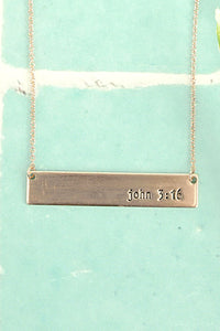 Matte Rose Goldtone "John 3:16" Bar Necklace